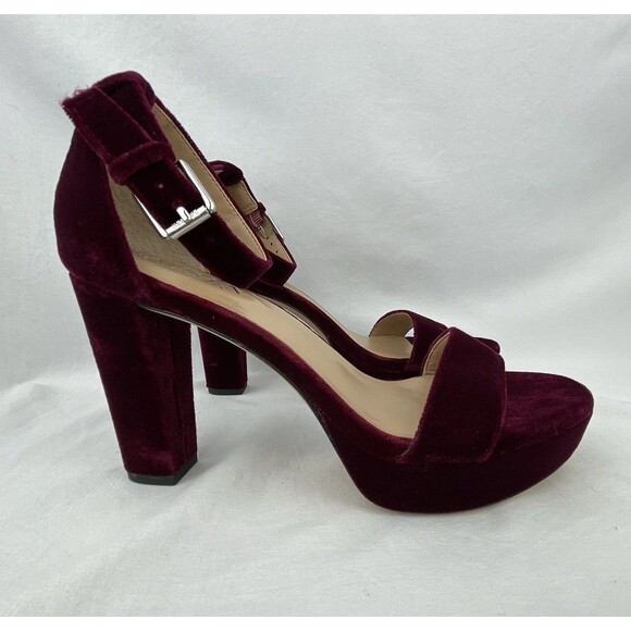 Lauren Ralph Dress Sandal Womens 6B Sylvia Velvet Purple Plum Heel Ankle Strap - Picture 1 of 13